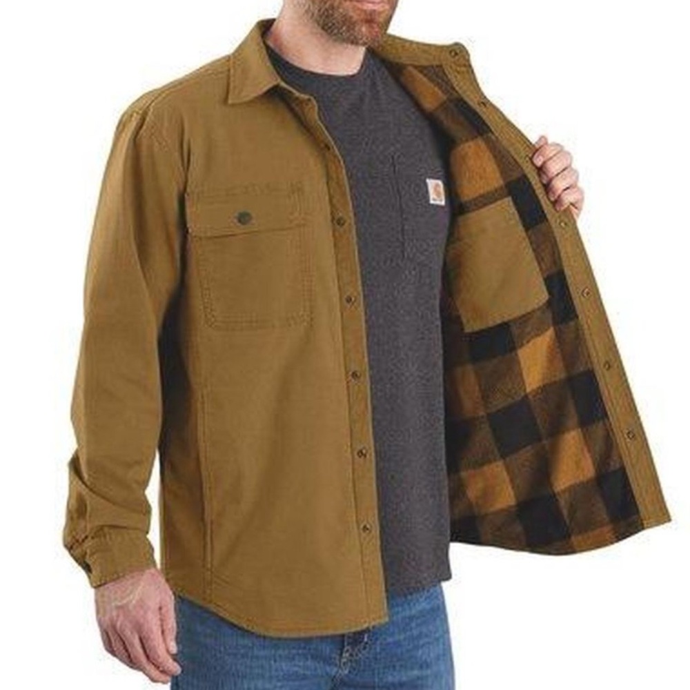 NWT Carhartt Men's Tan Shirt Jacket with Plaid Interior